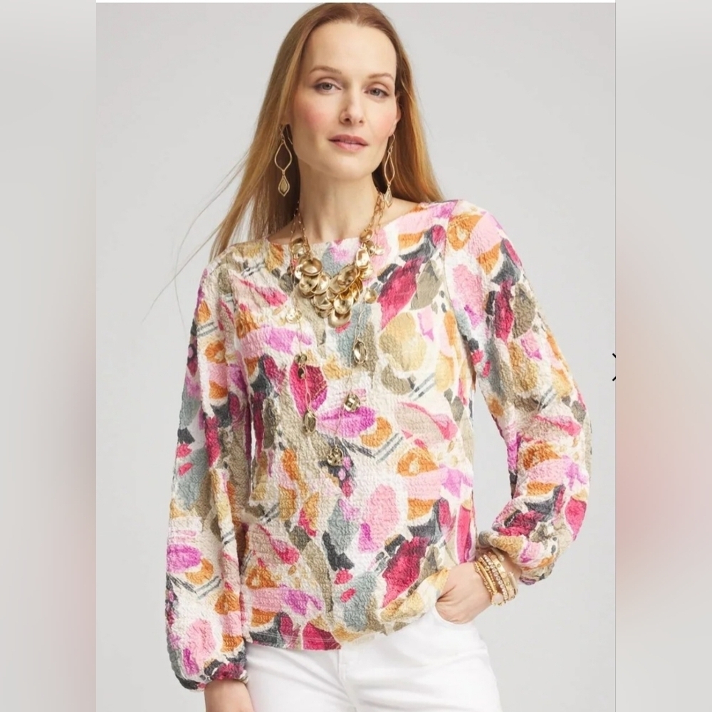 Chico's Vibrant Pink and Cream Floral Blouse